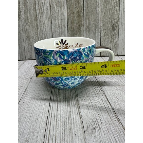 Lilly Pulitzer Set of 2 Blue Floral Tea Coffee Cups with Golden Handle 4" DIA - Picture 8 of 11